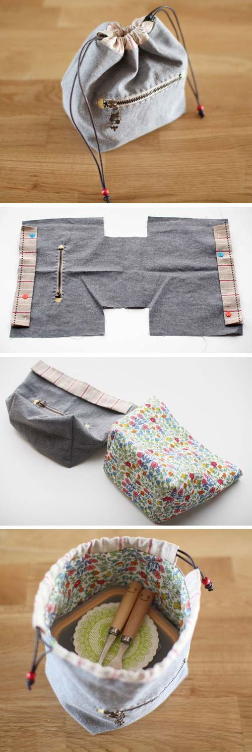 Handmade drawstring lunch box bag, handbag, small bag. Photo Sewing Tutorial…