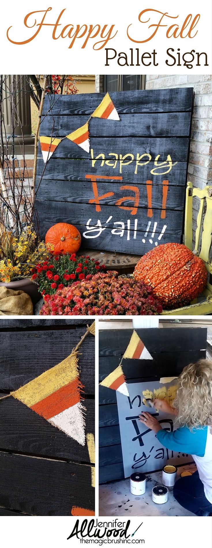 Happy Fall Y’all painted pallet for your front porch! This is an adorable idea for