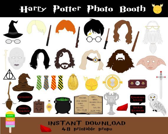 Harry Potter Photo Booth Props–48 Pieces-Printable Harry Potter Props-Wizard Par