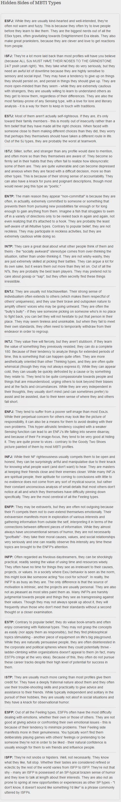 Hidden Sides of the MBTI Types