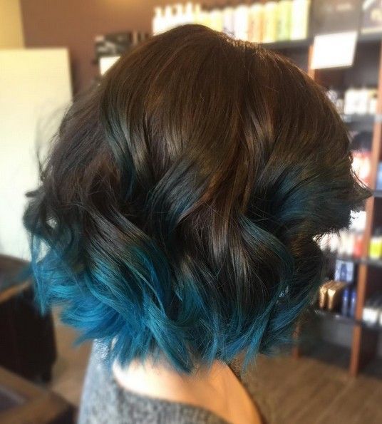 Medium, Curly Lob Hair Styles – Aquamarine Ombre for Short Hair