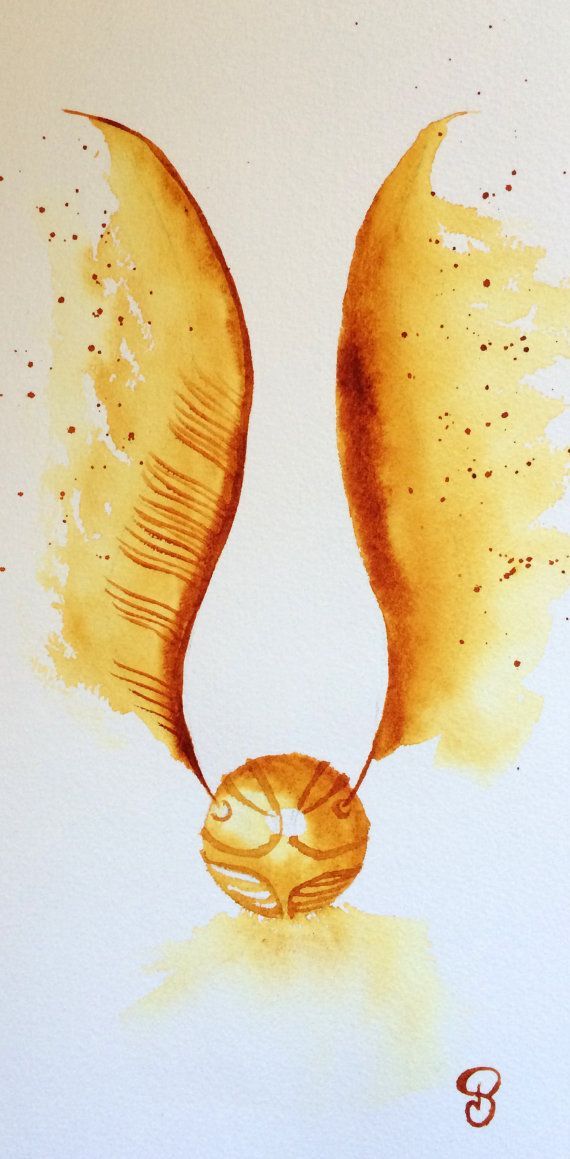 Modern Watercolor The Golden Snitch by PaulineArtGallery on Etsy