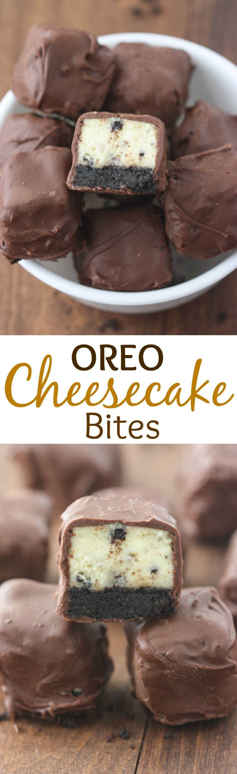 Oreo Cheesecake Bites – Oreo cheesecake recipe cut in squares and dipped in chocol