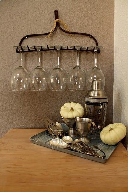 outside entertaining idea ~ quick set up ~ hang glasses and use a tray for the goo