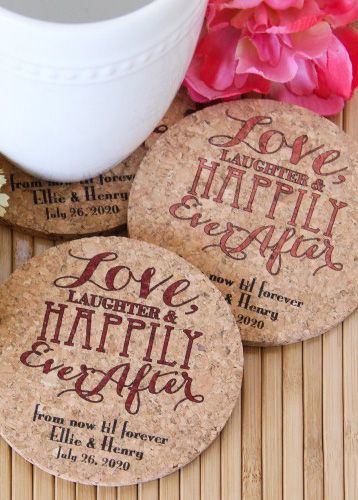 Send your guests home with 100% all natural cork coasters, personalized with your