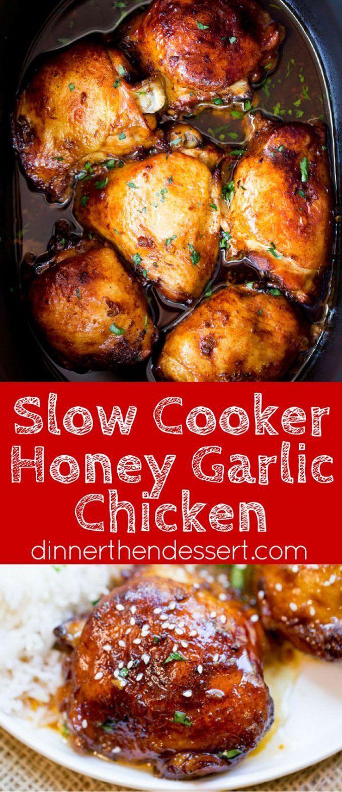 Slow Cooker Honey Garlic Chicken is the perfect weeknight meal with just five ingr