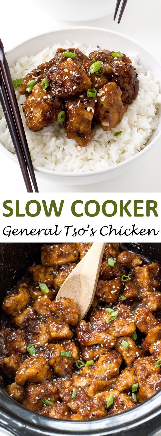 Super Easy Slow Cooker General Tsos Chicken. Way better (and healthier) than takeo