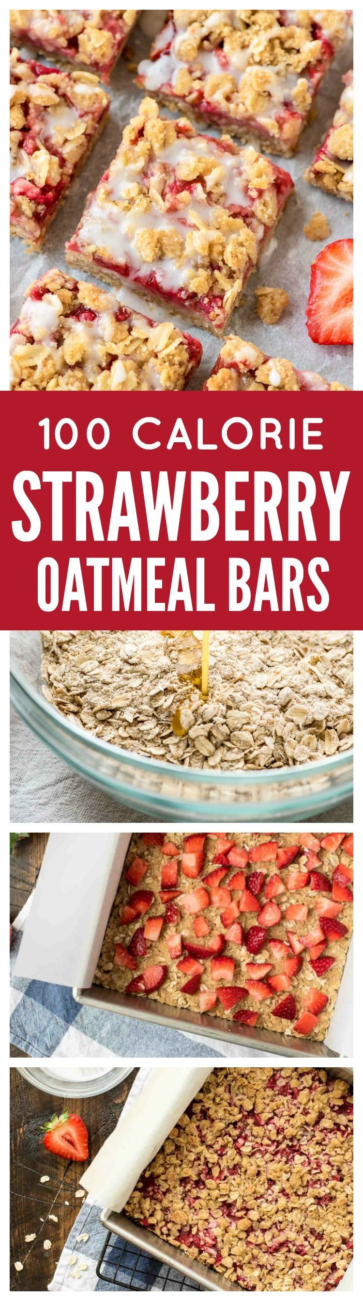 These buttery Strawberry Oatmeal Bars are only 100 CALORIES EACH!! With a buttery