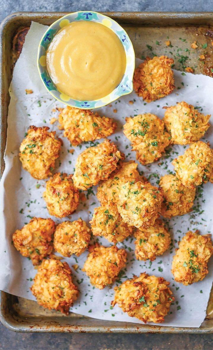 This baked popcorn chicken recipe is a healthier alternative to the deep-fried ver