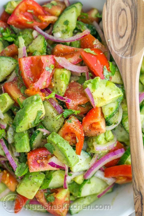 This Cucumber Tomato Avocado Salad recipe is a keeper! Easy, Excellent Salad | Nat