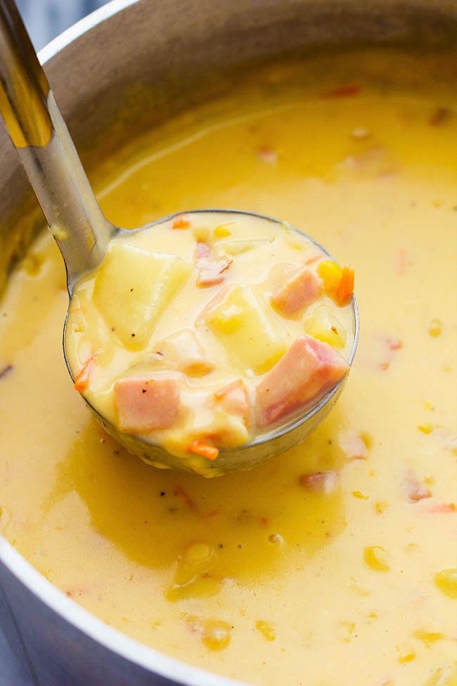 This hearty and delicious soup is full of ham, potatoes, and veggies. The real che