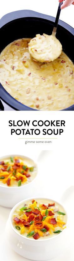 This Slow Cooker Potato Soup recipe is thick and creamy (without using heavy cream