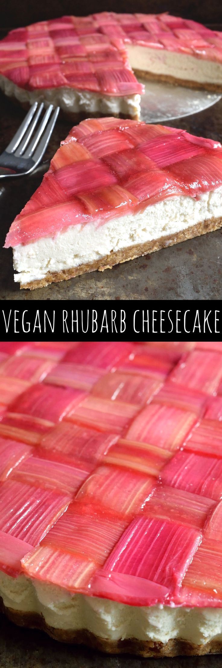 This vegan rhubarb cheesecake looks beautiful, tastes delicious and is surprisingl