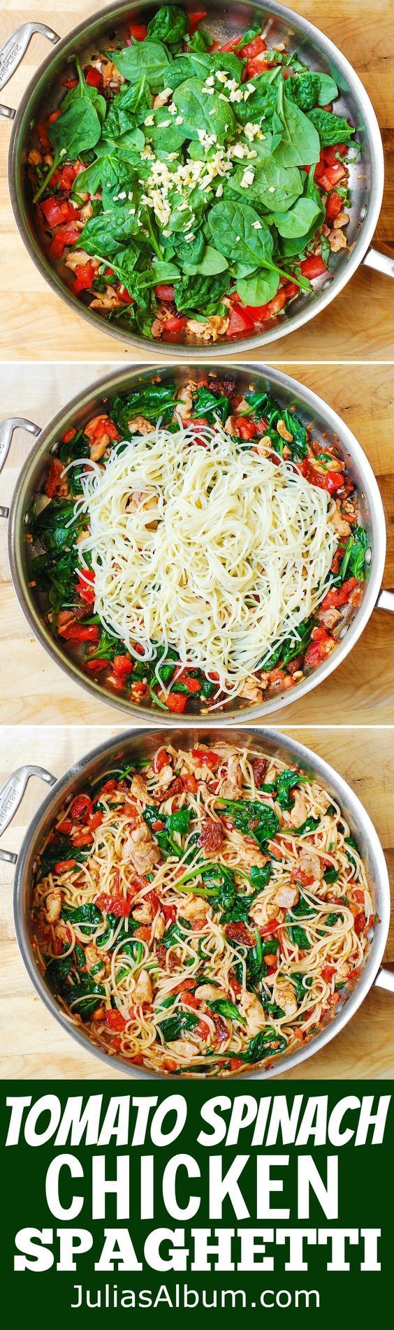 Tomato Basil & Spinach Chicken Spaghetti – healthy, light, Mediterranean sty