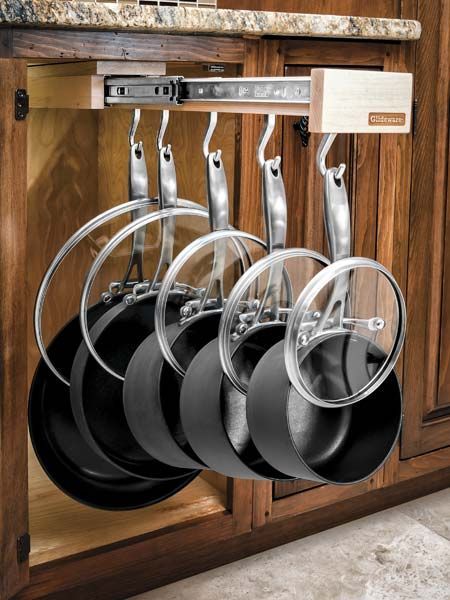 undercounter drawer organizer with pots and pans hanging illustrating The TOH TOP