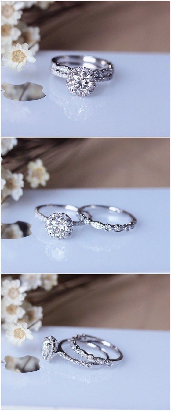 1ct Brilliant Moissanite Engagement Ring Set Solid 14K White Gold Wedding Ring…