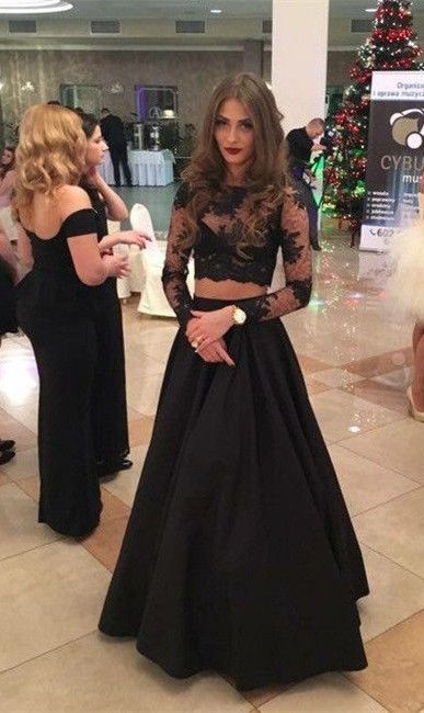 2 Piece Prom Gown,Two Piece Prom Dresses,Black Evening Gowns,2 Pieces Party Dresse