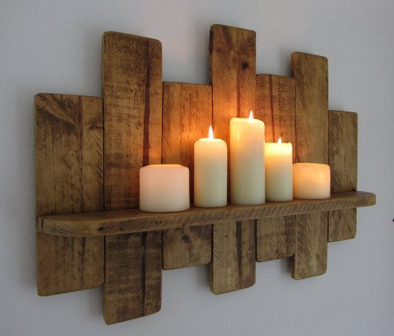 66cm Reclaimed pallet wood floating shelf / candle holder shabby chic / country co
