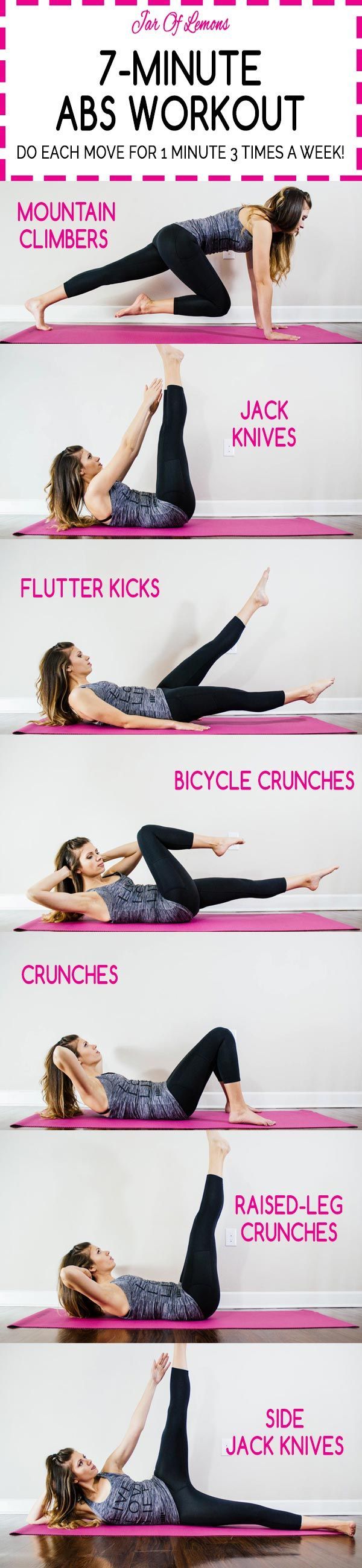 7-Minute Abs Workout! Do each move for 1 minute. 7 minutes, just 3 times a week!