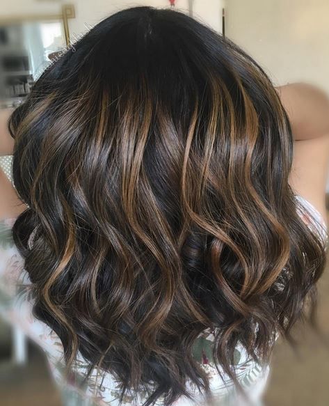 A dark chocolate brown balayage – rich and yummy. Color by Monica G.