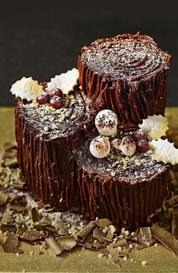 A magical twist on the traditional yule log… Chocolate Yule Log… buttercream,