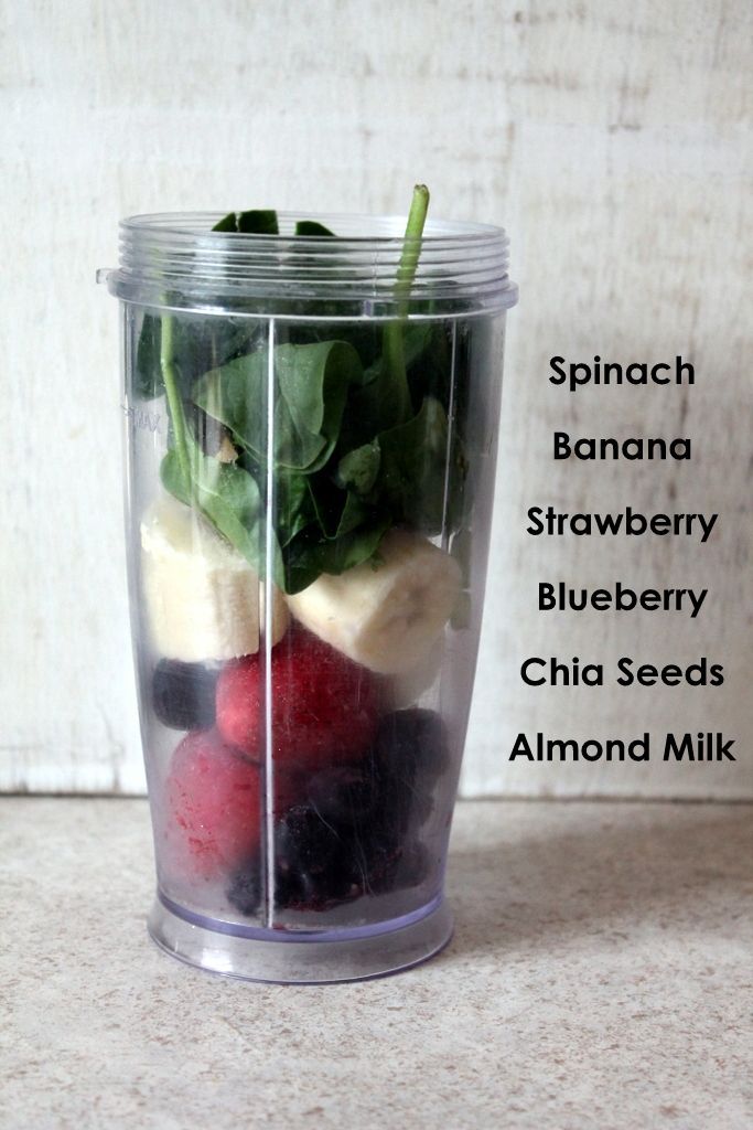 A power smoothie packed with wild blueberries, strawberries, banana, almond milk,