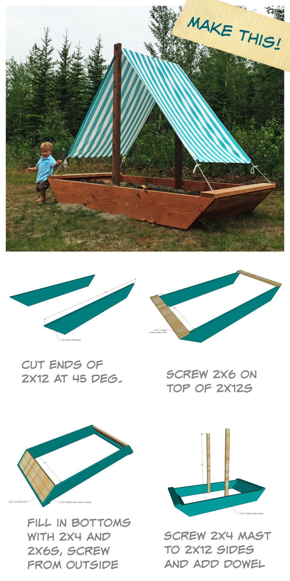 Ana White | Build a Sail Boat or Ship Sandbox | Free and Easy DIY Project and Furn