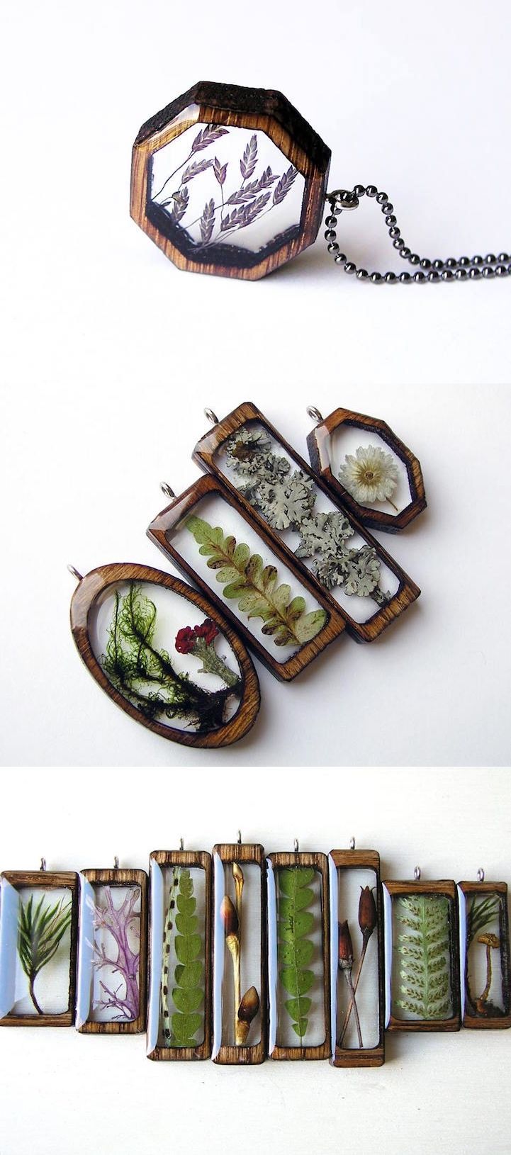 Artist Erin LaRocque (of BuildWithWood) creates beautiful pendants by encapsulatin