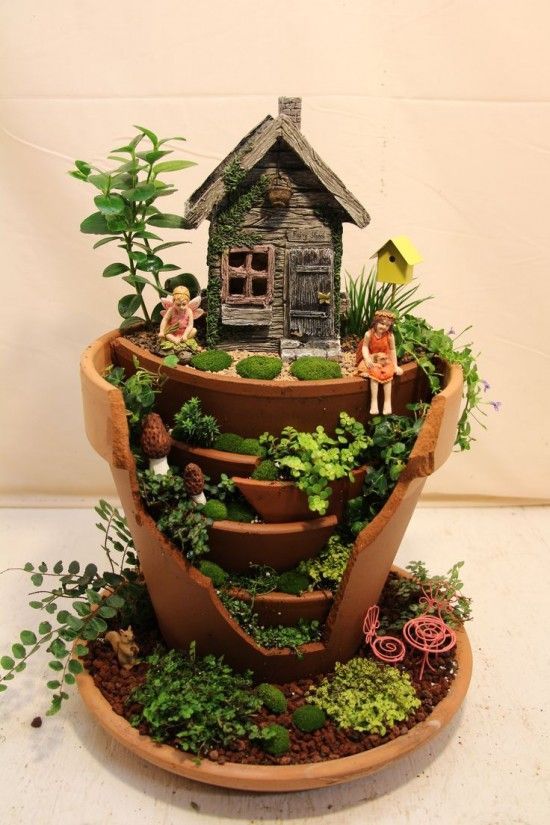 Broken Pot Fairy Garden – this looks much nicer than my broken pot fairy garden!