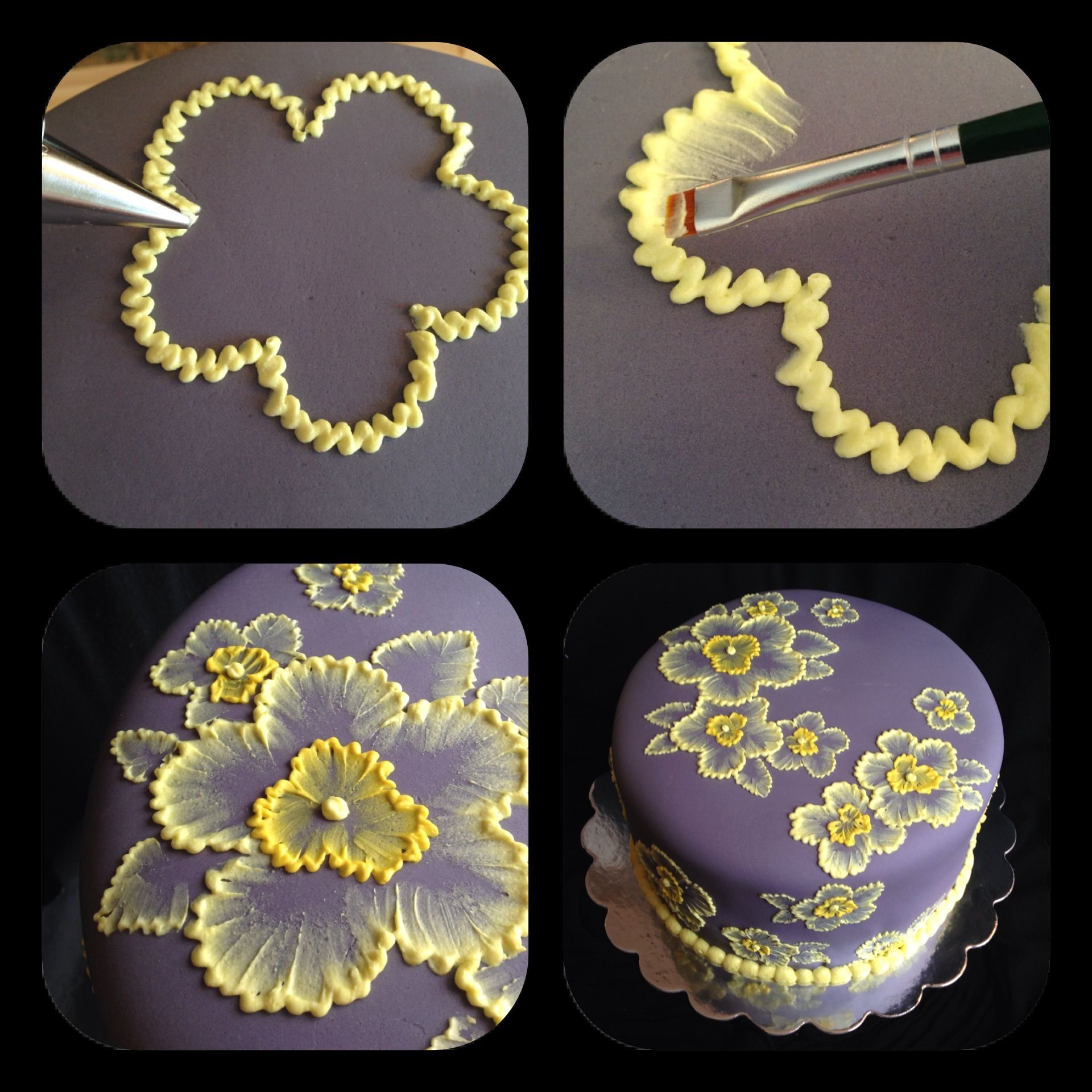 brush embroidery cake with yellow flowers