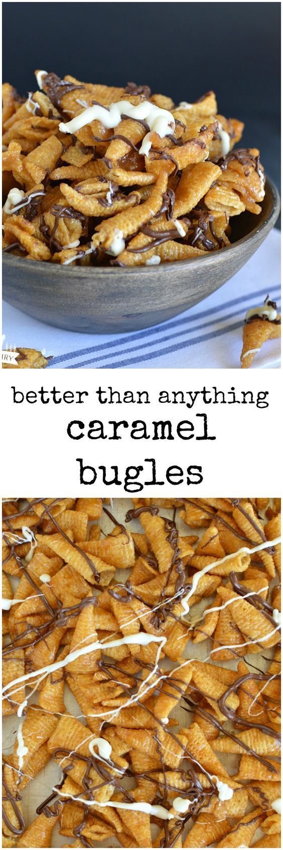 Caramel Bugles are crunchy, salty, sweet, chocolaty, and only take about five minu