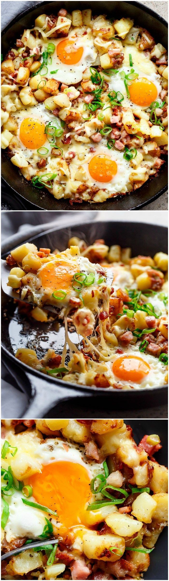Cheesy Bacon and Egg Hash for breakfast, brunch, lunch or dinner! Easy to make and
