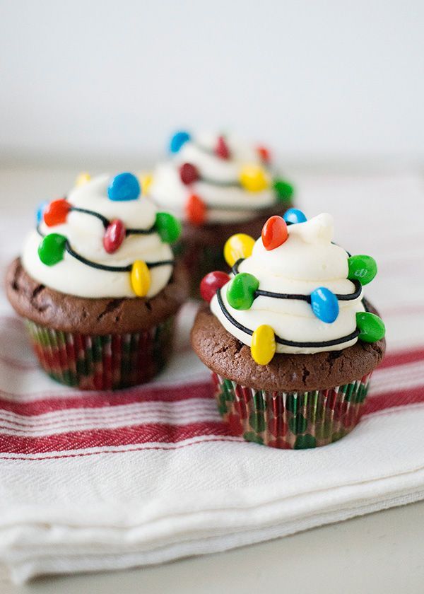 Christmas light cupcakes made with an embellished chocolate cake mix and the best