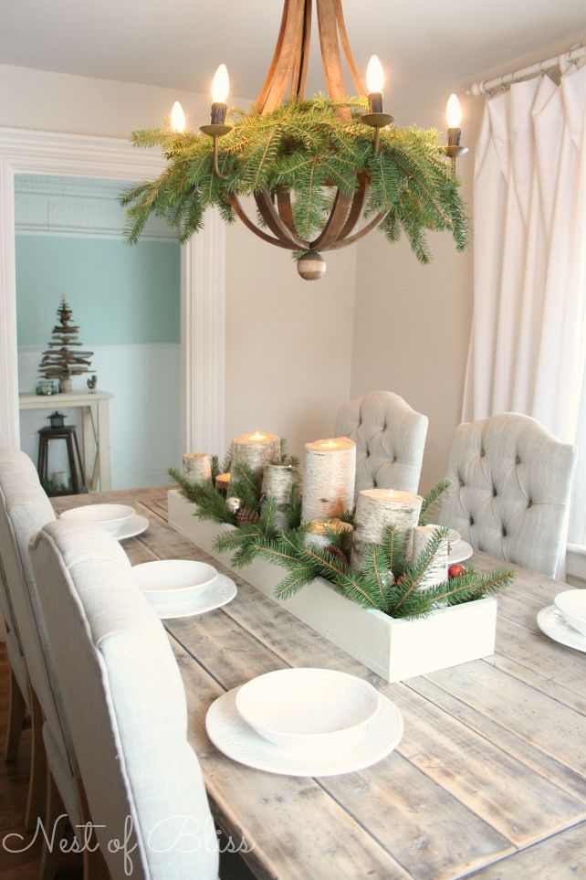 Christmas Tour – Farmhouse Table with birch candles