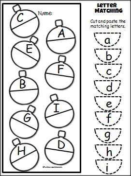 Christmas Uppercase Lowercase Cut and Paste Activity for PreK and Kindergarten.  F