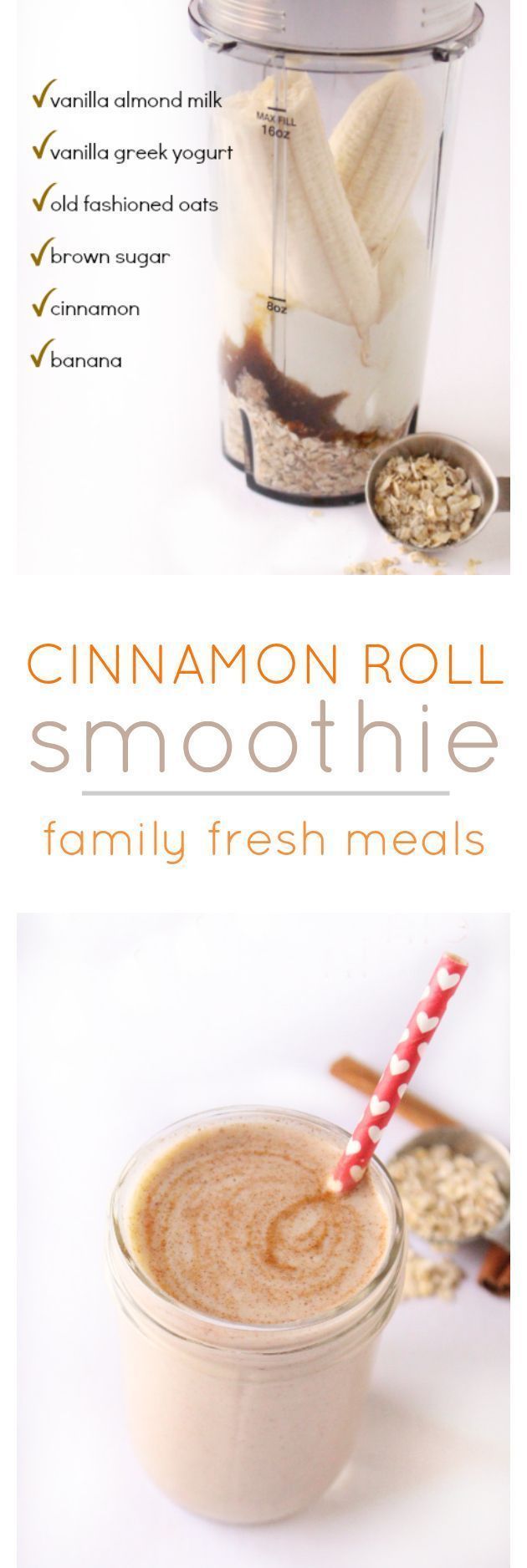 Cinnamon Roll Smoothie! Taste just like a cinnamon bun shoved into a glass.