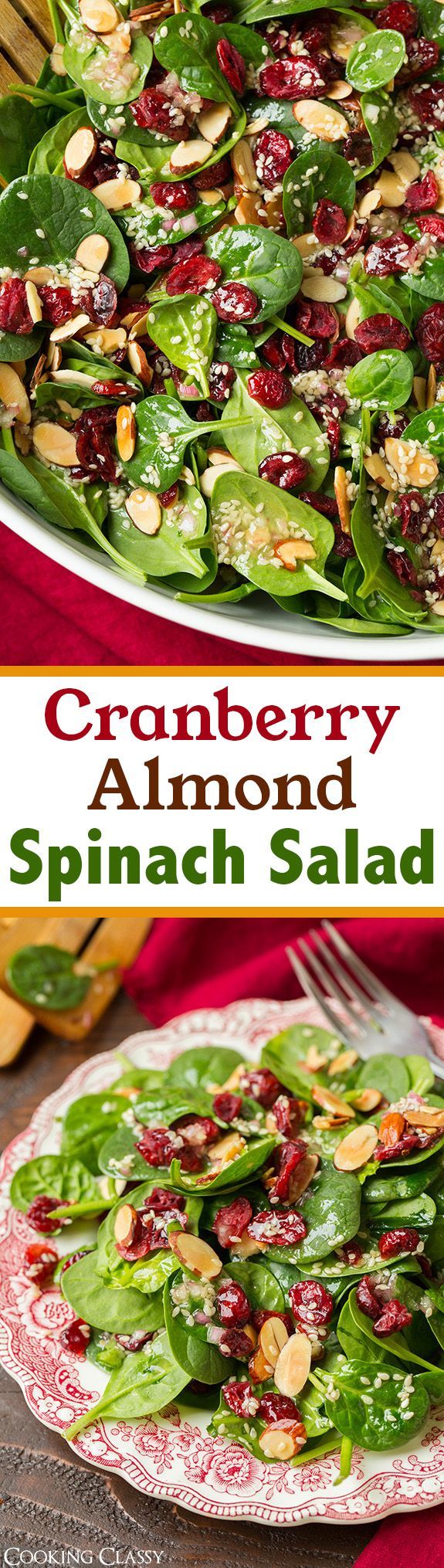 Cranberry Almond Spinach Salad with Sesame Seed Dressing – A delicious, simple and