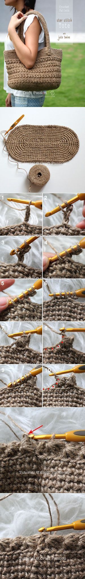 Crochet | Star Stitch Tote With Jute Twine | Free Pattern… Deniz