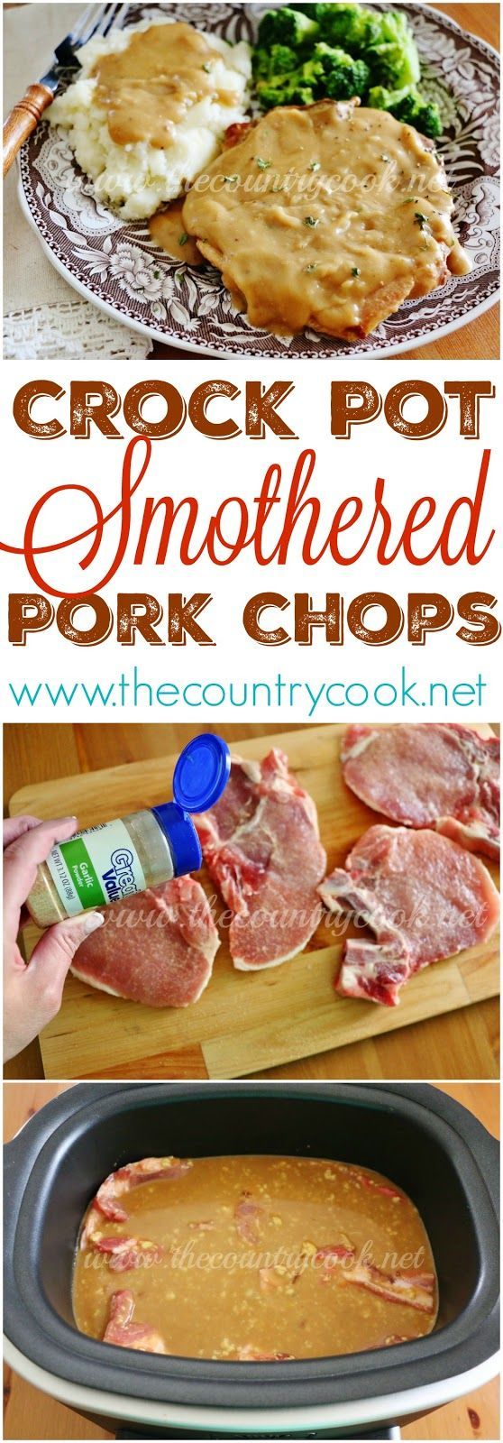 Crockpot Smothered Pork Chops recipe from The Country Cook