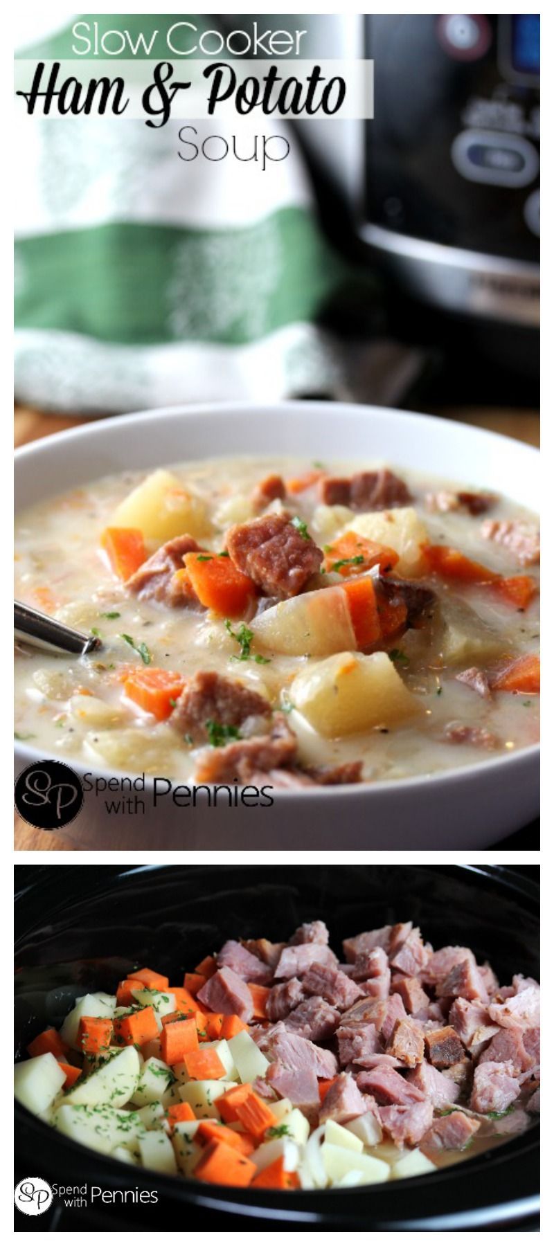 Delicious Ham & Potato soup in the slow cooker!  This is such a great meal to