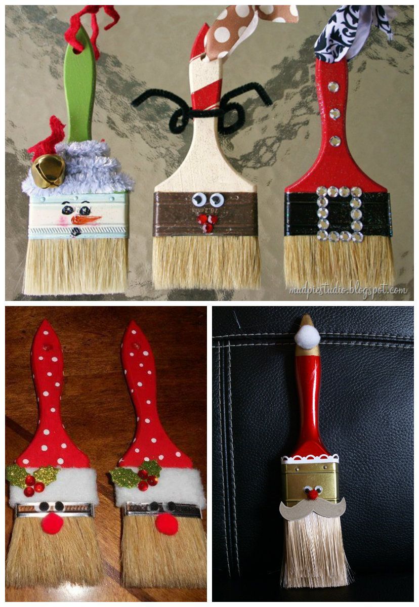 DIY Paint Brush Santa Ornaments