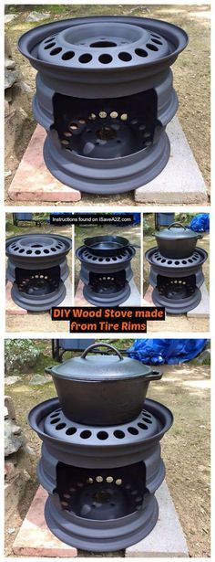 DIY Wood Stove made from Tire Rims that I use for my cast iron skillet cooking!