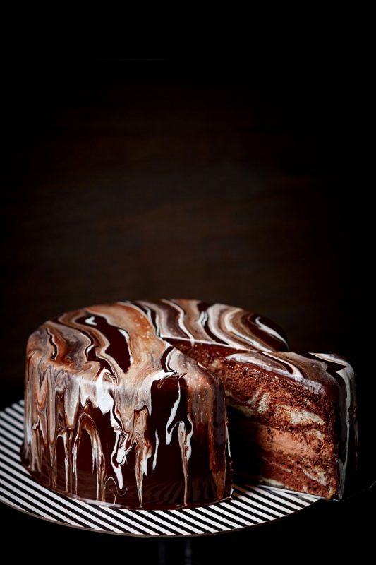 Double Chocolate Marble Chiffon Cake with rich Chocolate Mousse.