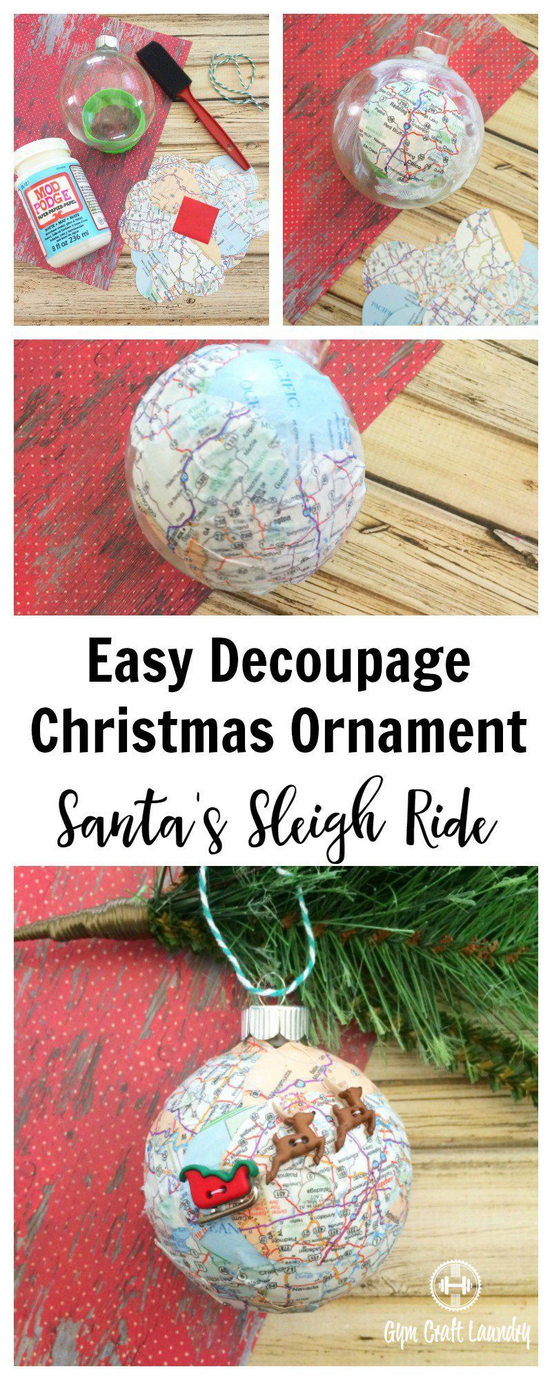 Easy Decoupage idea for Christmas. Make this adorable Santa Sleigh Decoupage Ornam