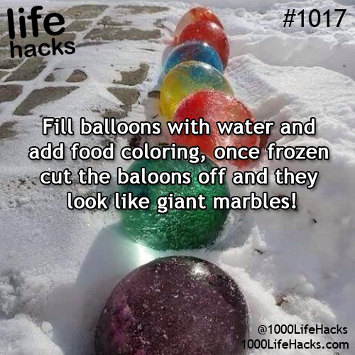 Fill balloons with water colored with food coloring. Set them out when its be