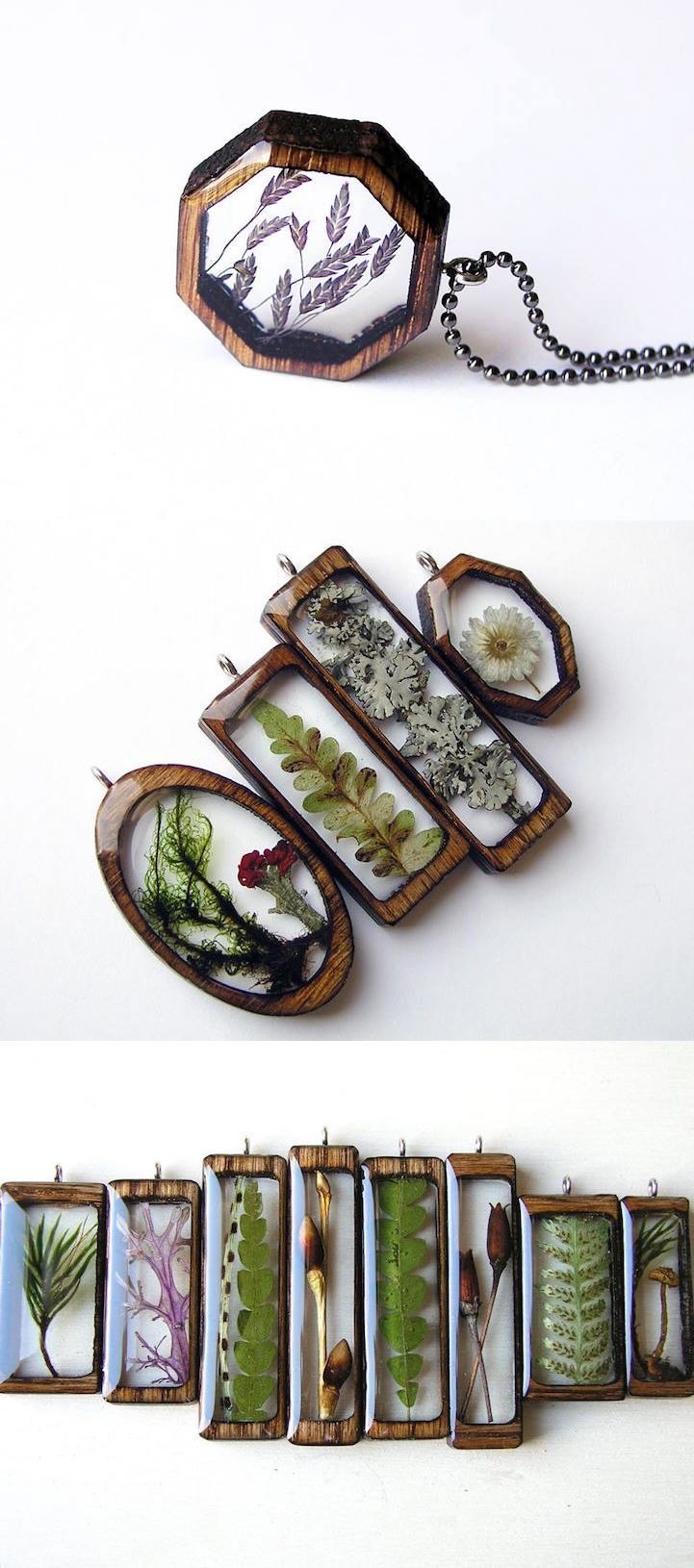 Foraged leaves set in wood and resin