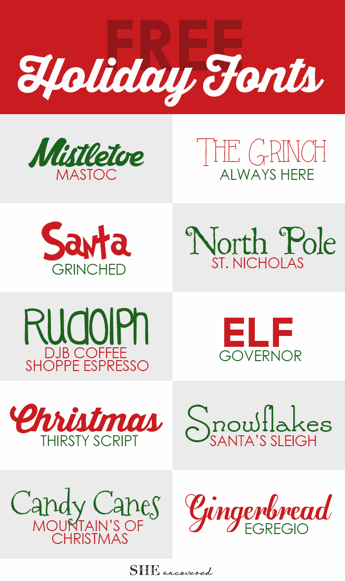 Free Holiday Fonts • She Uncovered  ~~ {10 free fonts w/ links}