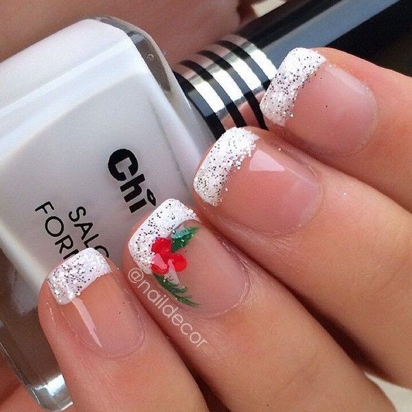 French Tips with Snowflake Nail Art