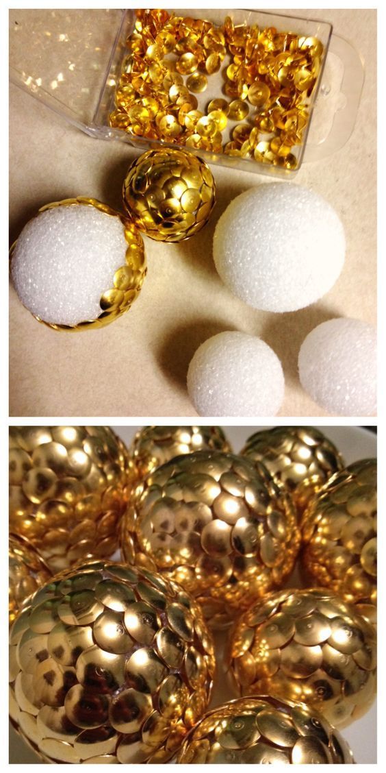 Gold Thumbtacks + Styrofoam Balls | Click Pic for 20 DIY Christmas Decorations for