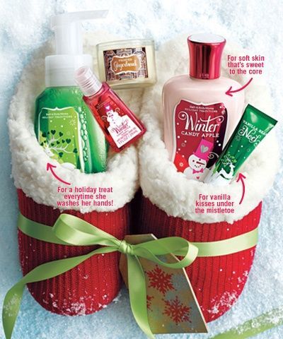 Good idea for Christmas -Slippers filled with Bath and Body Works items